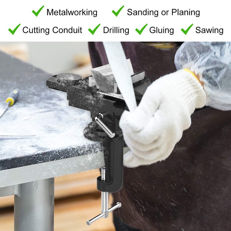 Housolution 3 Inch Universal Swivel Base Table Vise, 360Â°Rotating Bench Clamp, Portable Repair Tool for Woodworking, Metalworking, Cutting Conduit, and Drilling - Black - Image 2